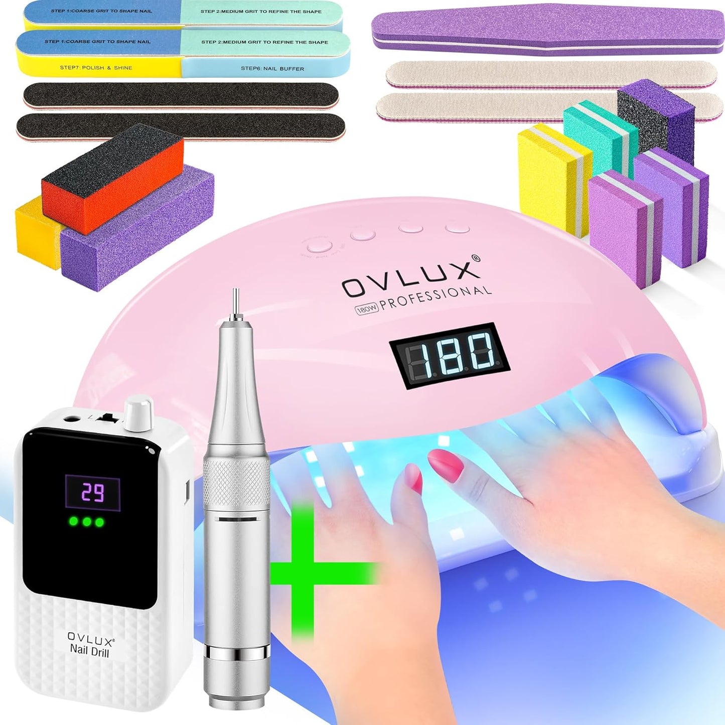 OVLUX Pro 180W UV LED Nail Lamp - Dual-Use Gel Polish Dryer with 57 Precision Bulbs, 4 Timers & Auto Sensor, Complete Nail Care Kit for Salon & Home Use - Blushing Bride