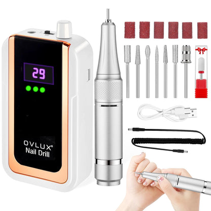 OVLUX Professional Nail Drill Machine - 45,000 RPM, LCD Display, Rechargeable for Acrylic & Gel Nails