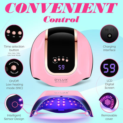 OVLUX 208W UV LED Nail Lamp - 66 LED Beads, Quick-Drying Professional Nail Dryer with Smart Sensor