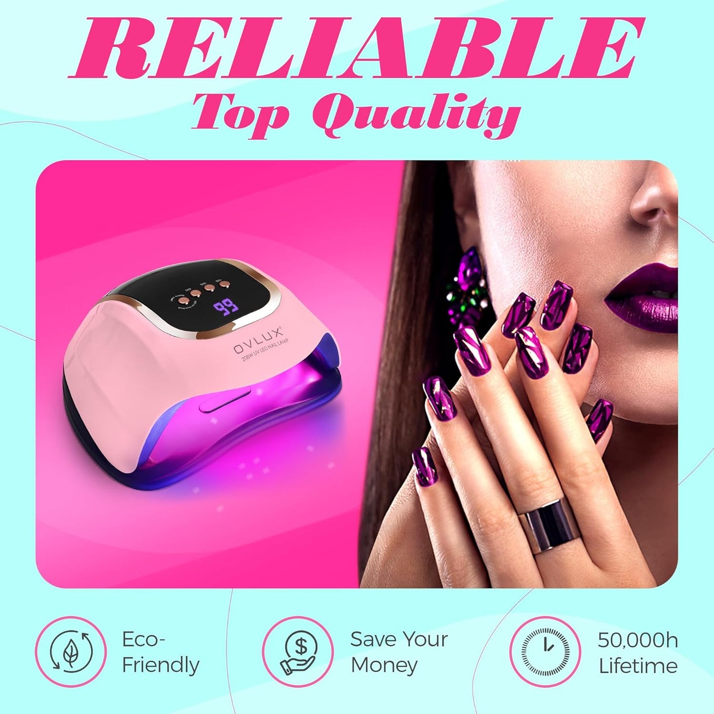 OVLUX 208W UV LED Nail Lamp - 66 LED Beads, Quick-Drying Professional Nail Dryer with Smart Sensor