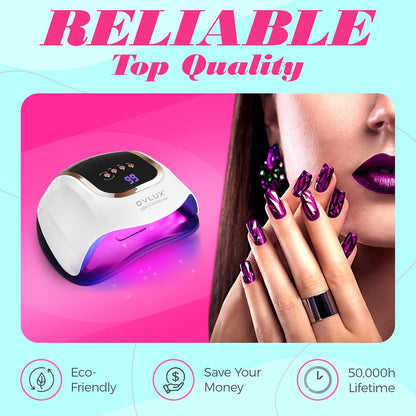 OVLUX 208W LED Nail Lamp - 66 LEDs with Smart Sensor & Timers for Fast, Salon-Quality Gel Drying