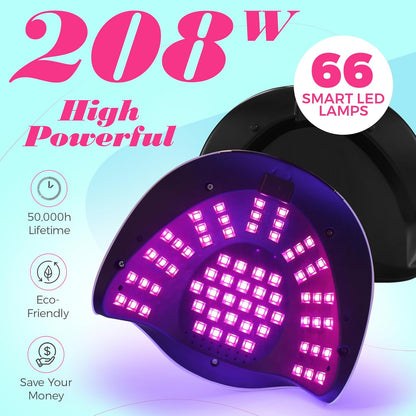 OVLUX 208W UV LED Nail Lamp - 66 LED Beads, Quick-Drying Professional Nail Dryer with Smart Sensor