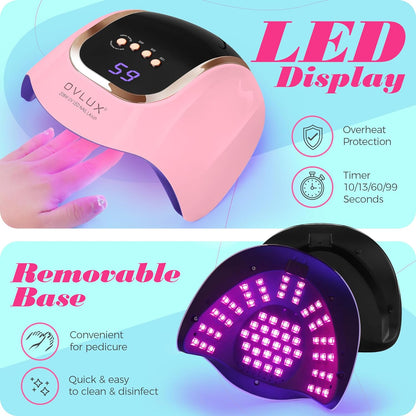 OVLUX 208W UV LED Nail Lamp - 66 LED Beads, Quick-Drying Professional Nail Dryer with Smart Sensor