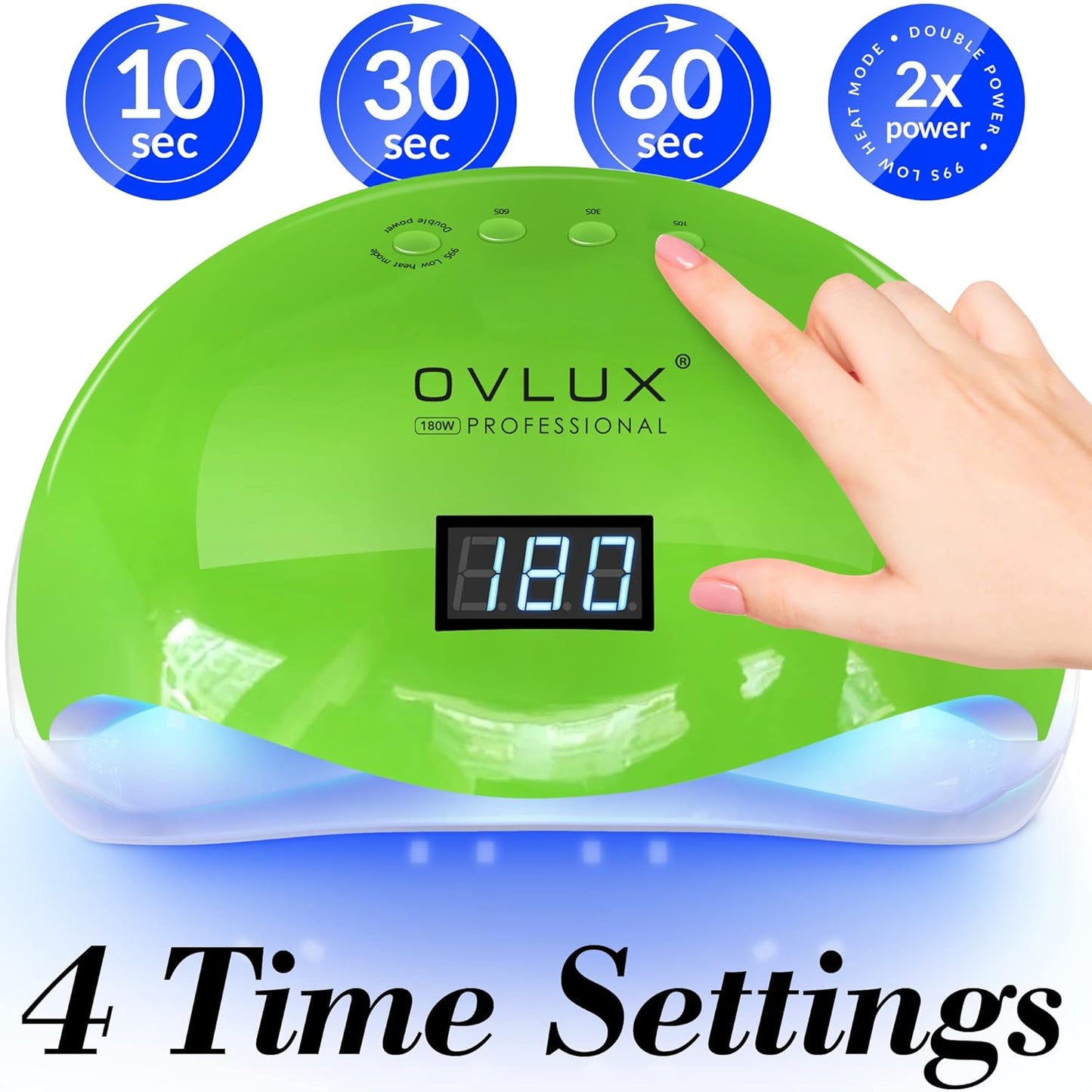 OVLUX PRO 180W UV LED Nail Lamp - 57 Precision Bulbs, Digital Timer Display & Auto Sensor for All Gel Types - Green