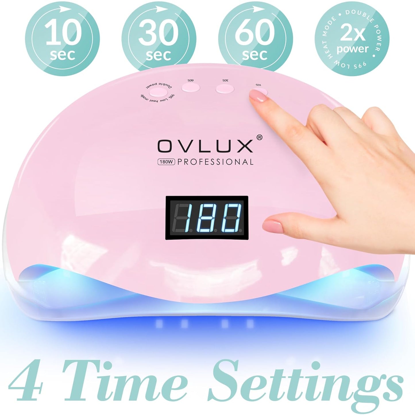 OVLUX Pro 180W UV LED Nail Lamp - Dual-Use Gel Polish Dryer with 57 Precision Bulbs, 4 Timers & Auto Sensor, Complete Nail Care Kit for Salon & Home Use - Blushing Bride