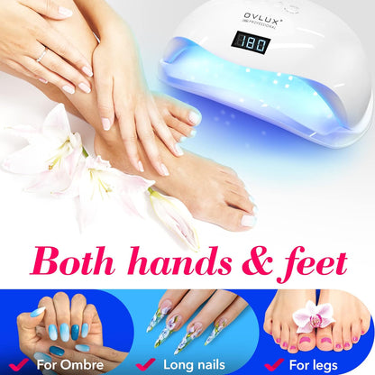 OVLUX Pro 180W UV LED Nail Lamp - Dual-Use Gel Polish Dryer with 57 Precision Bulbs, 4 Timers & Auto Sensor, Complete Nail Care Kit for Salon & Home Use - White