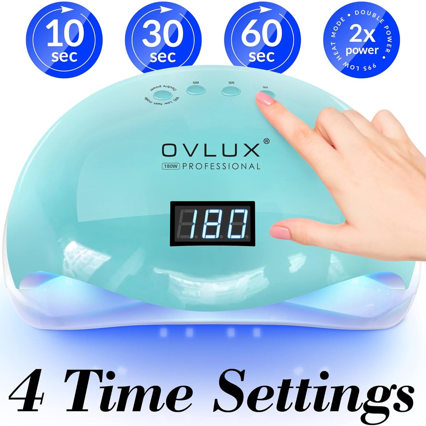 OVLUX PRO 180W UV LED Nail Lamp - 57 Precision Bulbs, Digital Timer Display & Auto Sensor for All Gel Types - Tiffany