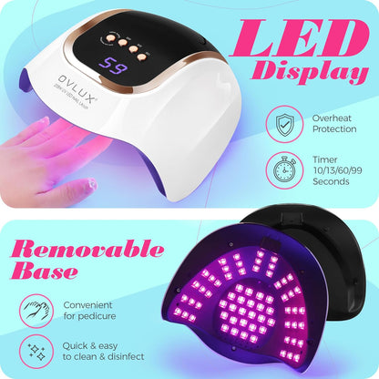 OVLUX 208W LED Nail Lamp - 66 LEDs with Smart Sensor & Timers for Fast, Salon-Quality Gel Drying