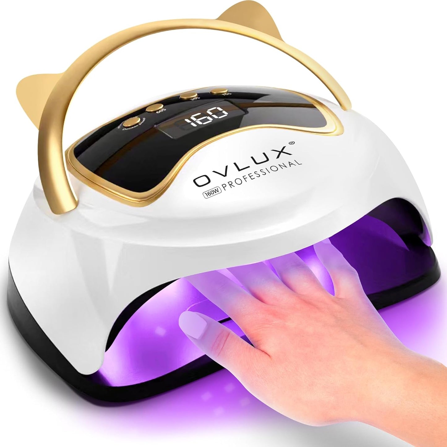 OVLUX 160W UV LED Nail Lamp - Professional Nail Dryer with 3 Timers, LCD Display & 36 LEDs for Salon and Home