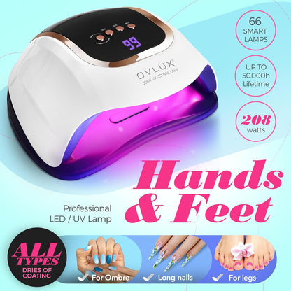 OVLUX 208W LED Nail Lamp - 66 LEDs with Smart Sensor & Timers for Fast, Salon-Quality Gel Drying