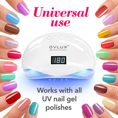 OVLUX Pro 180W UV LED Nail Lamp - Dual-Use Gel Polish Dryer with 57 Precision Bulbs, 4 Timers & Auto Sensor, Complete Nail Care Kit for Salon & Home Use - White