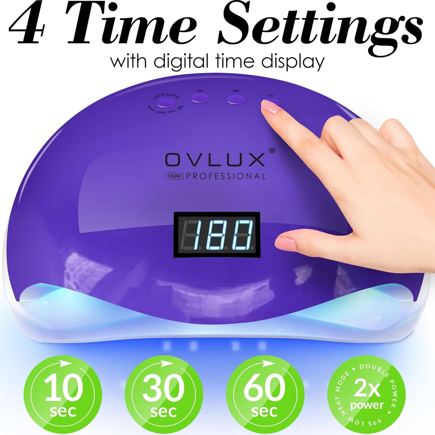 OVLUX PRO 180W UV LED Nail Lamp - 57 Precision Bulbs, Digital Timer Display & Auto Sensor for All Gel Types - Purple