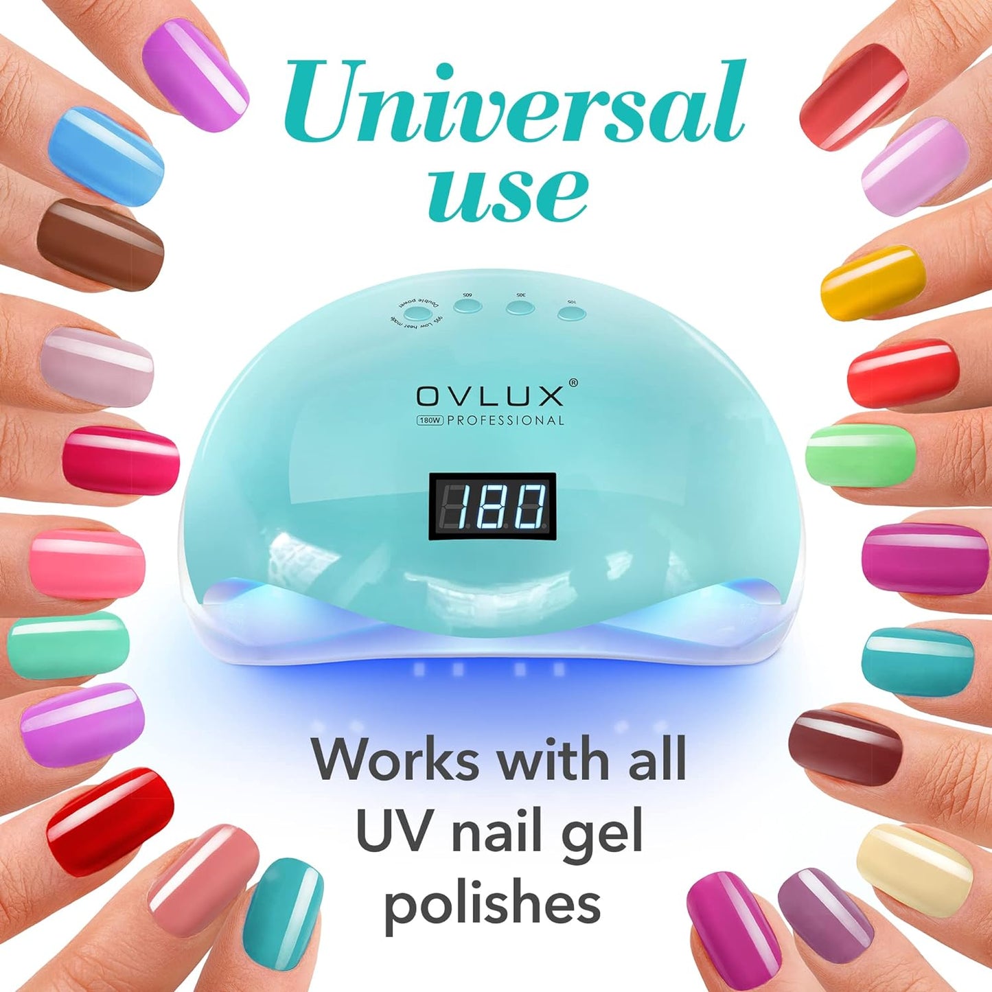 OVLUX PRO 180W UV LED Nail Lamp - 57 Precision Bulbs, Digital Timer Display & Auto Sensor for All Gel Types - Tiffany