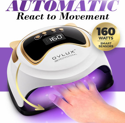 OVLUX 160W UV LED Nail Lamp - Professional Nail Dryer with 3 Timers, LCD Display & 36 LEDs for Salon and Home