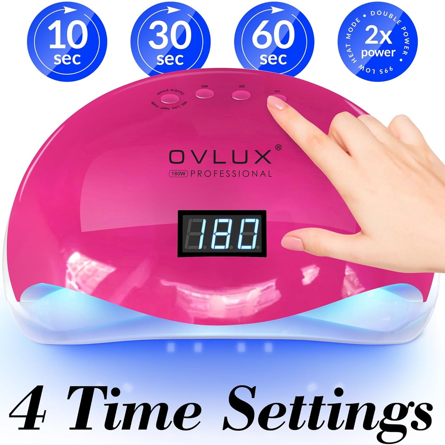 OVLUX PRO 180W UV LED Nail Lamp - 57 Precision Bulbs, Digital Timer Display & Auto Sensor for All Gel Types - Fucsia