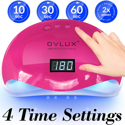 OVLUX PRO 180W UV LED Nail Lamp - 57 Precision Bulbs, Digital Timer Display & Auto Sensor for All Gel Types - Fucsia