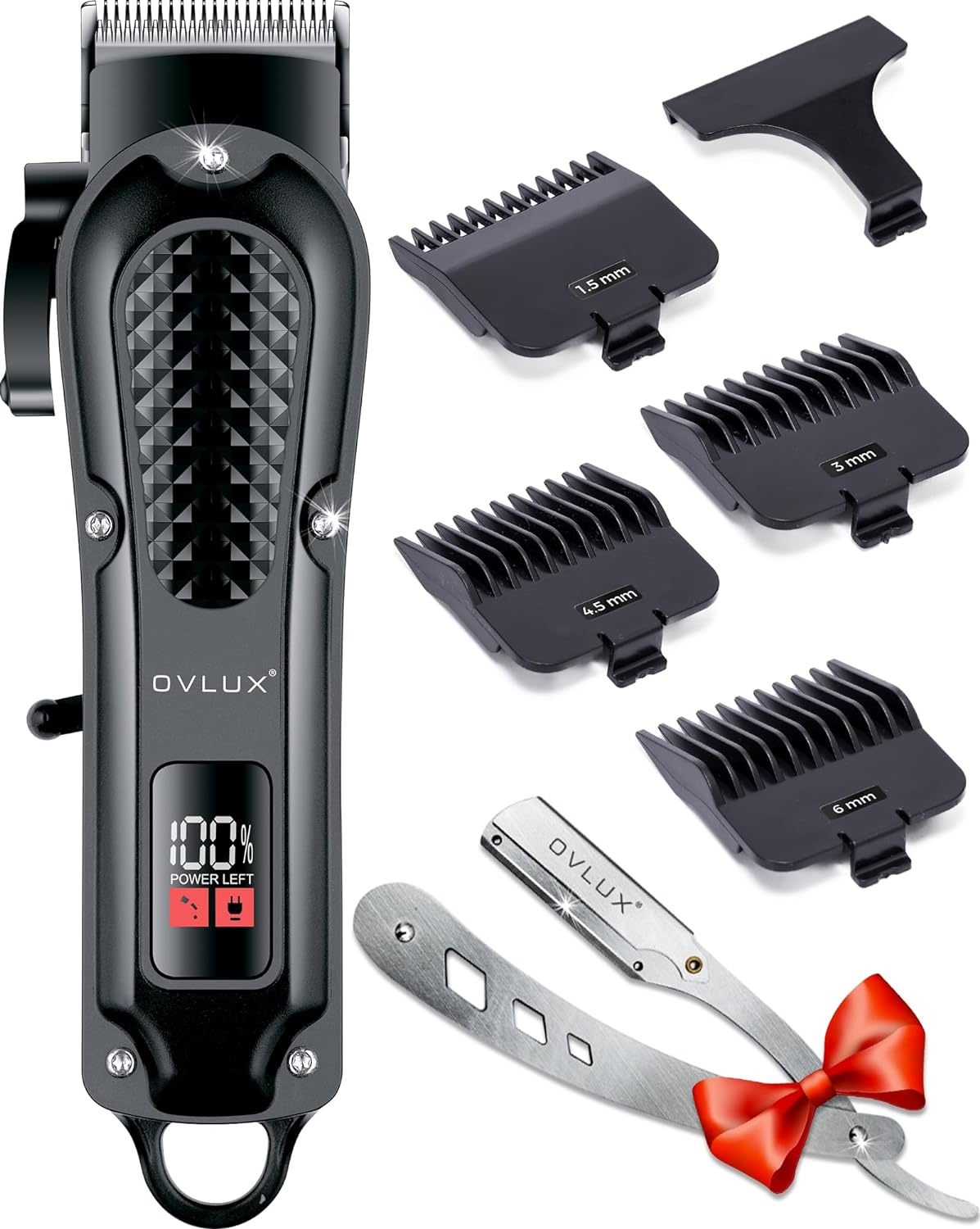 OVLUX Cordless Hair Clippers for Men - Professional Barber Clippers with LED Display & Powerful Rotary Motor