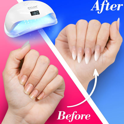 OVLUX Pro 180W UV LED Nail Lamp - Dual-Use Gel Polish Dryer with 57 Precision Bulbs, 4 Timers & Auto Sensor, Complete Nail Care Kit for Salon & Home Use - White