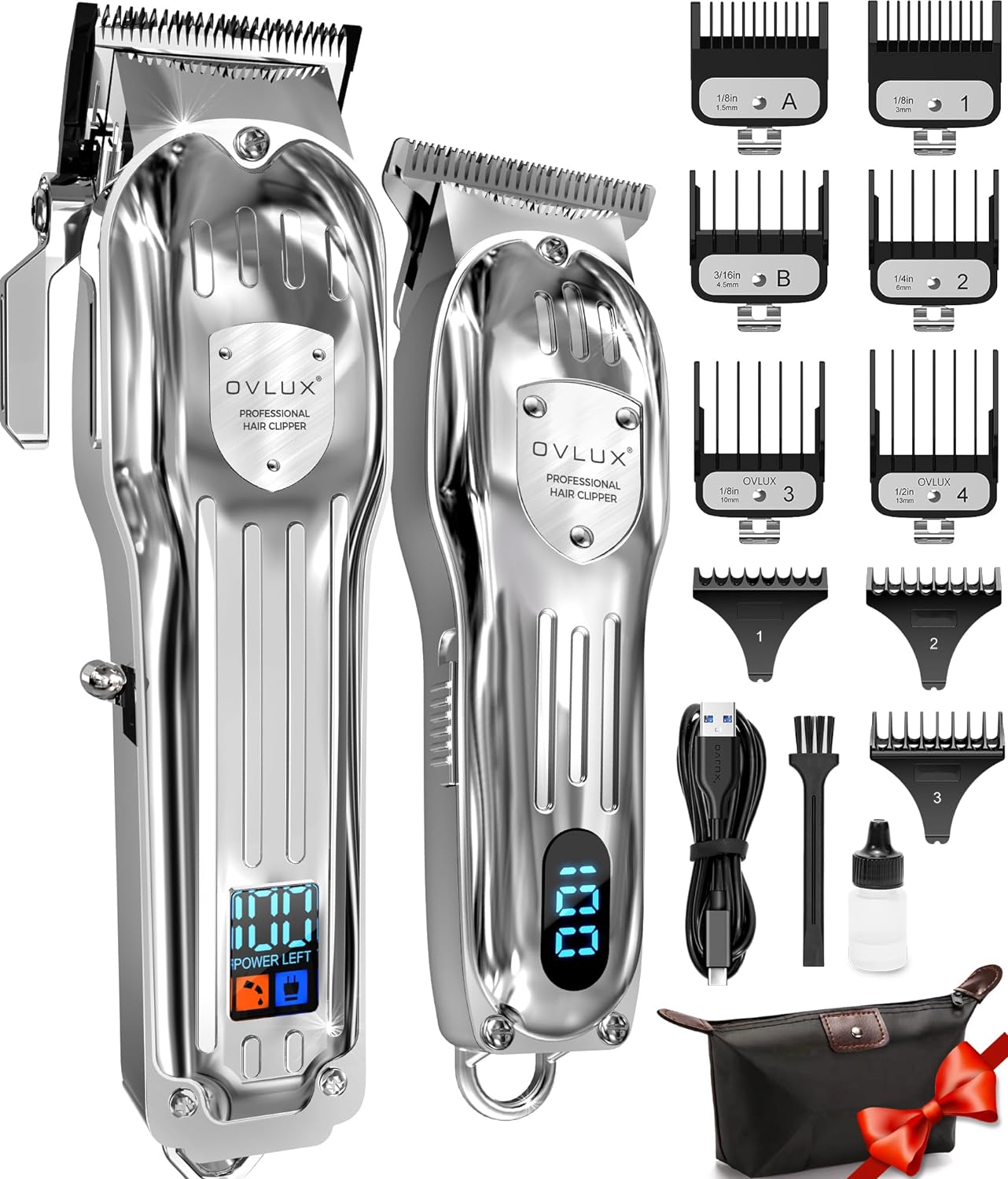 OVLUX Professional Hair Clippers for Men - Cordless Hair & Beard Trimmer Set with LCD Display & Travel Case