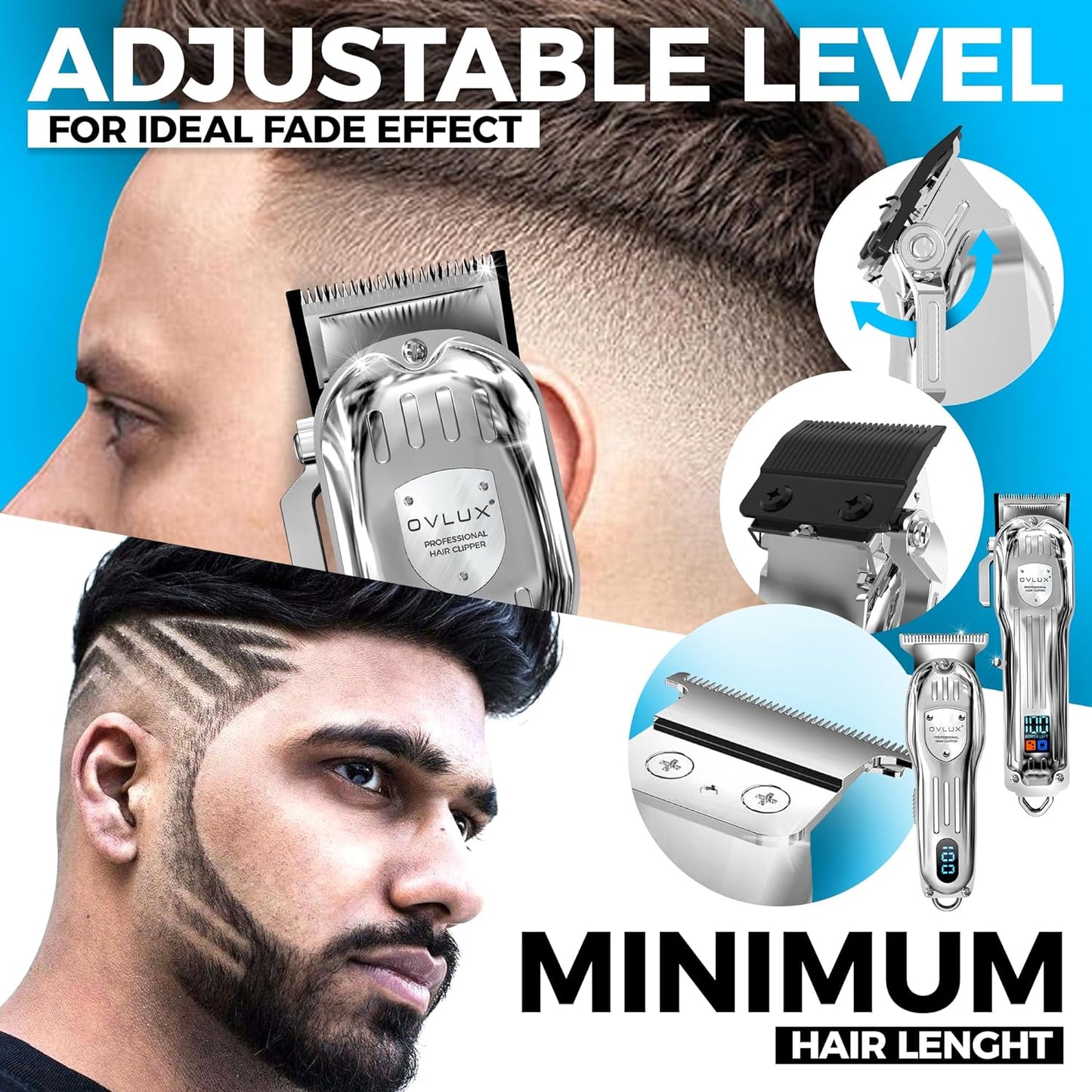 OVLUX Professional Hair Clippers for Men - Cordless Hair & Beard Trimmer Set with LCD Display & Travel Case