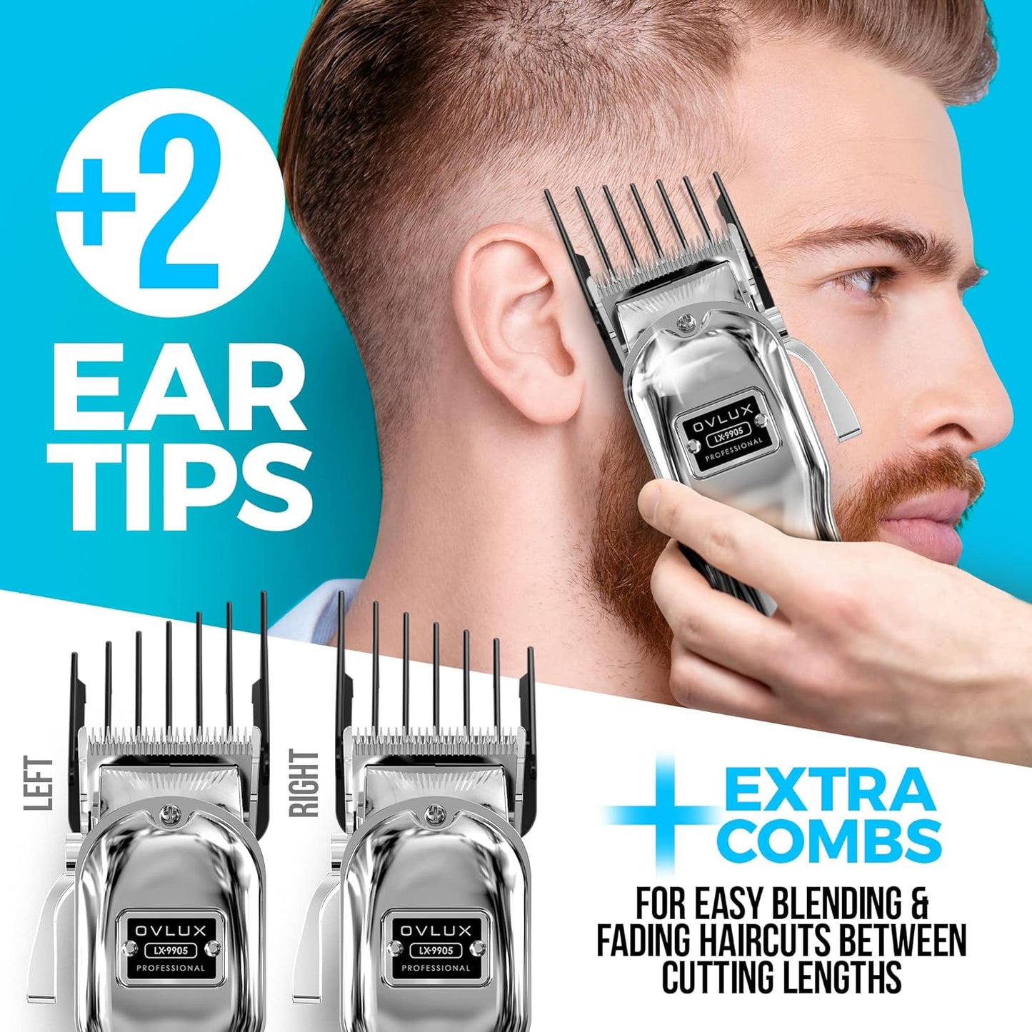 Wahl-Compatible Clipper Guards Set - 10-Piece Metal Guides (1/16” to 1”) with Left & Right Ear Tapers