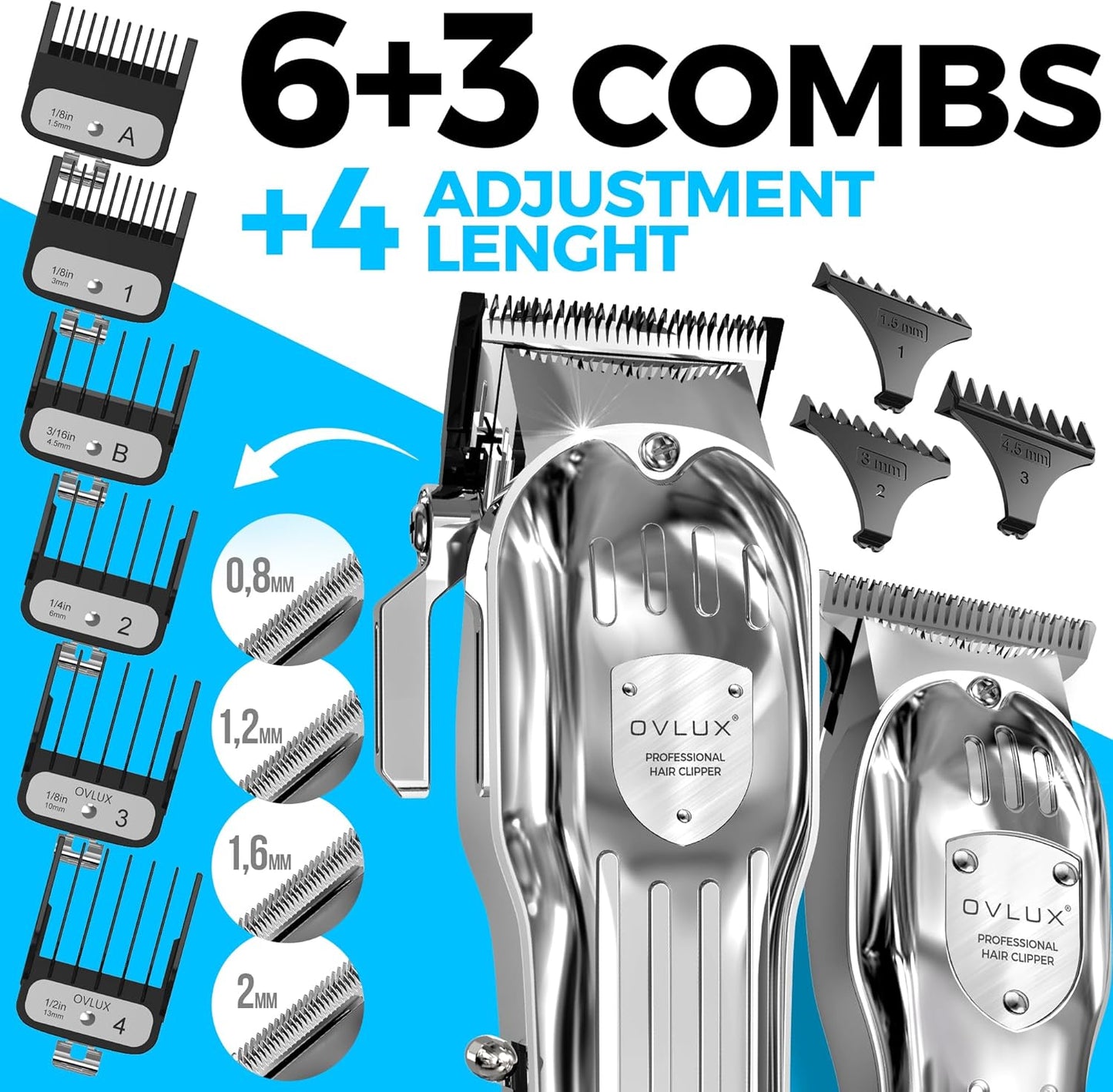 OVLUX Professional Hair Clippers for Men - Cordless Hair & Beard Trimmer Set with LCD Display & Travel Case