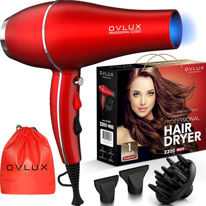 OVLUX Salon Professional Ionic Hair Dryer - 2800W Powerful & Lightweight Blow Dryer with Diffuser and 2 Concentrators - Perfect Birthday Gifts for Women and Moms