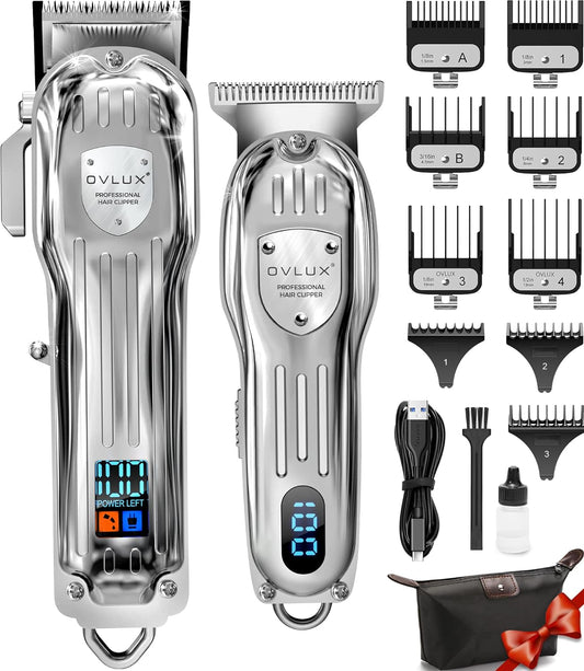 OVLUX Professional Hair Clippers for Men - Cordless Hair & Beard Trimmer Set with LCD Display & Travel Case