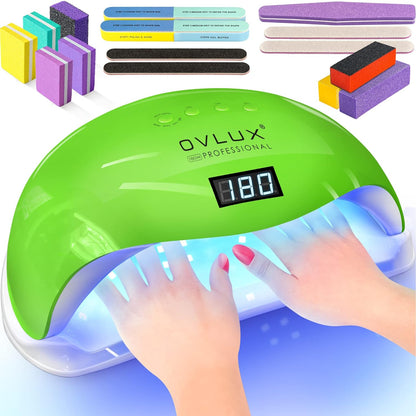 OVLUX PRO 180W UV LED Nail Lamp - 57 Precision Bulbs, Digital Timer Display & Auto Sensor for All Gel Types - Green