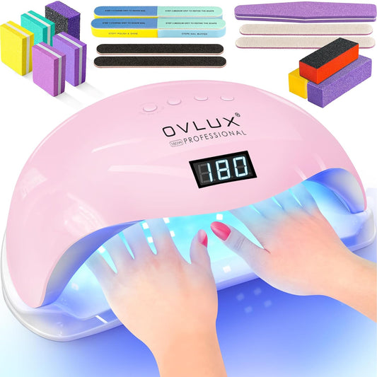 OVLUX Pro 180W UV LED Nail Lamp - Dual-Use Gel Polish Dryer with 57 Precision Bulbs, 4 Timers & Auto Sensor, Complete Nail Care Kit for Salon & Home Use - Blushing Bride