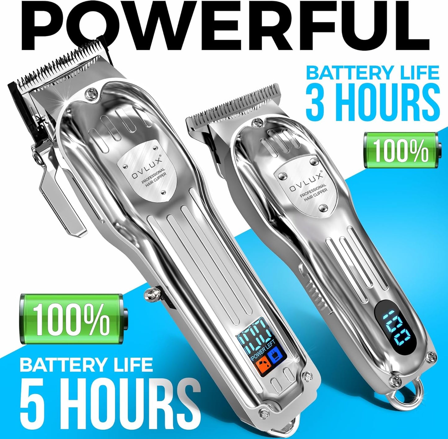 OVLUX Professional Hair Clippers for Men - Cordless Hair & Beard Trimmer Set with LCD Display & Travel Case