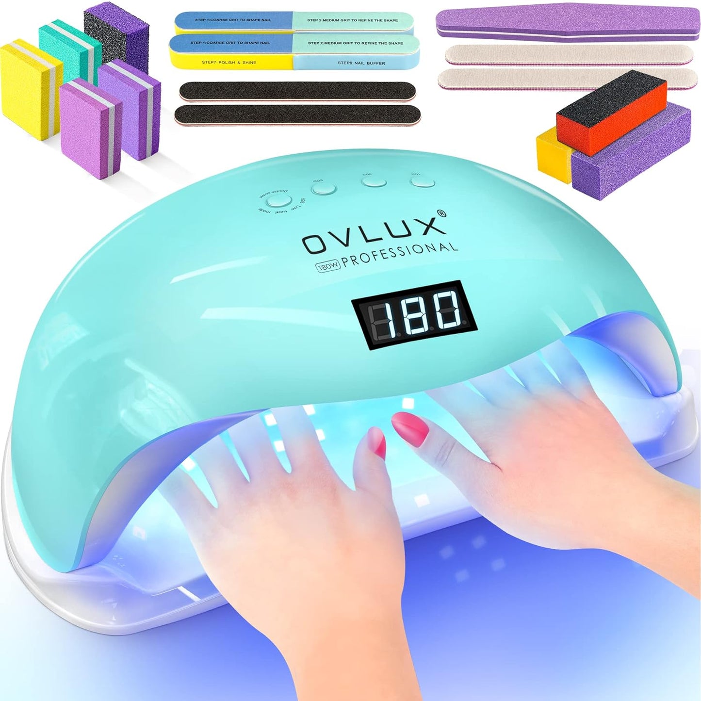 OVLUX PRO 180W UV LED Nail Lamp - 57 Precision Bulbs, Digital Timer Display & Auto Sensor for All Gel Types - Tiffany