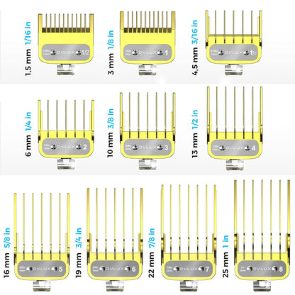 OVLUX Professional Hair Clipper Guards - Color-Coded 10-Piece Set, 1/16” to 1” Cutting Guides, Durable Half-Metal Comb Replacement for Wahl Clippers