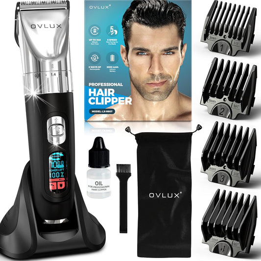 OVLUX Advanced Hair Clipper Kit - Corded/Cordless with LED Display & Stainless Steel Blades